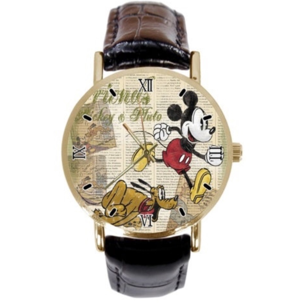 Mickey & Pluto Custom PU Leather Analog Watch NWT - Picture 2 of 7